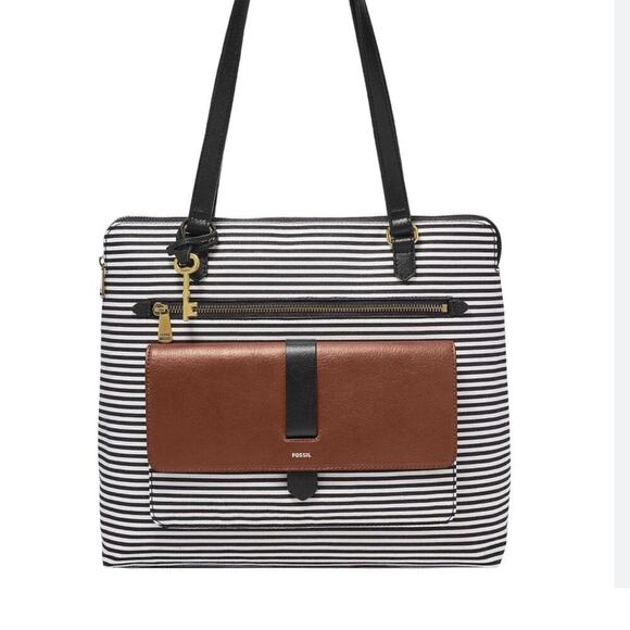 Fossil Kinley Shopper bag large shoulder bag black and white striped - Picture 3 of 16